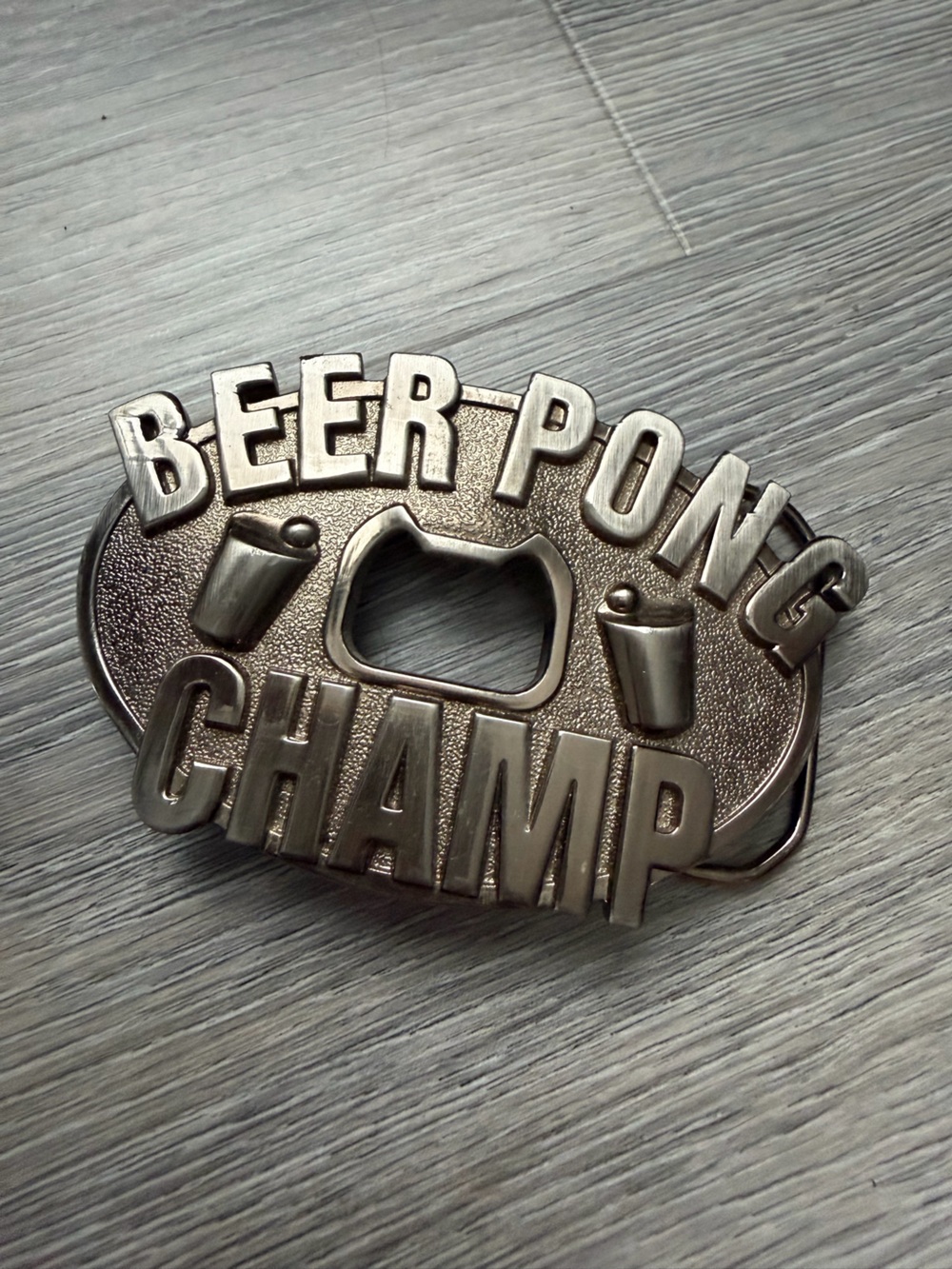 Beer-Pong Champion Metal Bottle Opener Belt Buckle - Silver